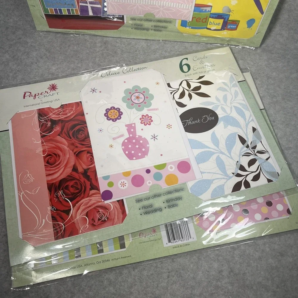 Papercraft Card Set Deluxe 6 Packs‎ Birthday Thank You Baby Floral Foil Lot of 3
